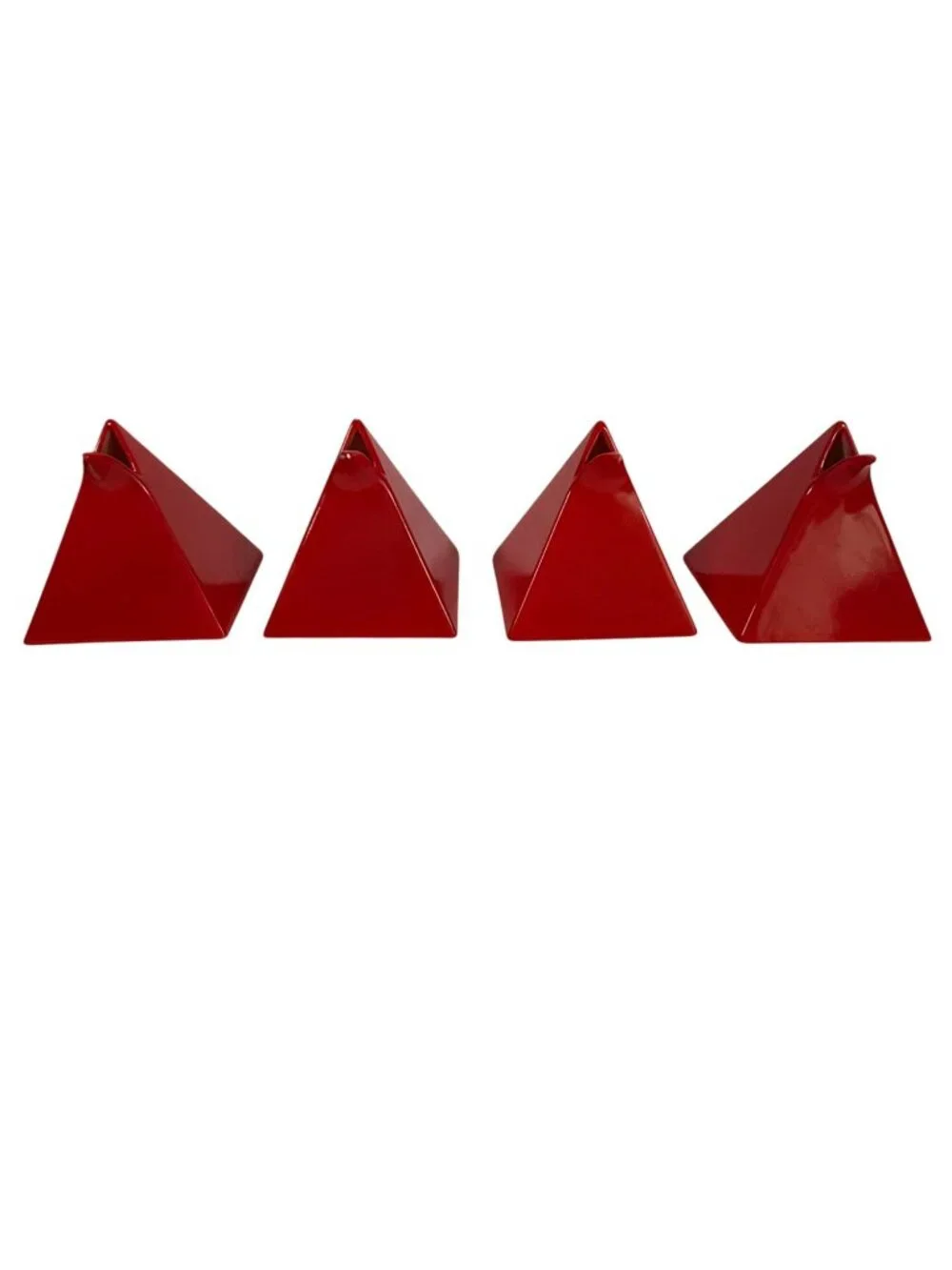 4 Mikasa Helena Uglow Japan Red Pyramid Bud Vases Mid Century Modern Geometric